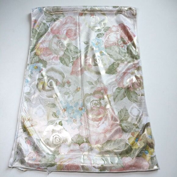 Scarf Women's Pink Blue Gold Silk Metallic 12" x 68" - Picture 1 of 5